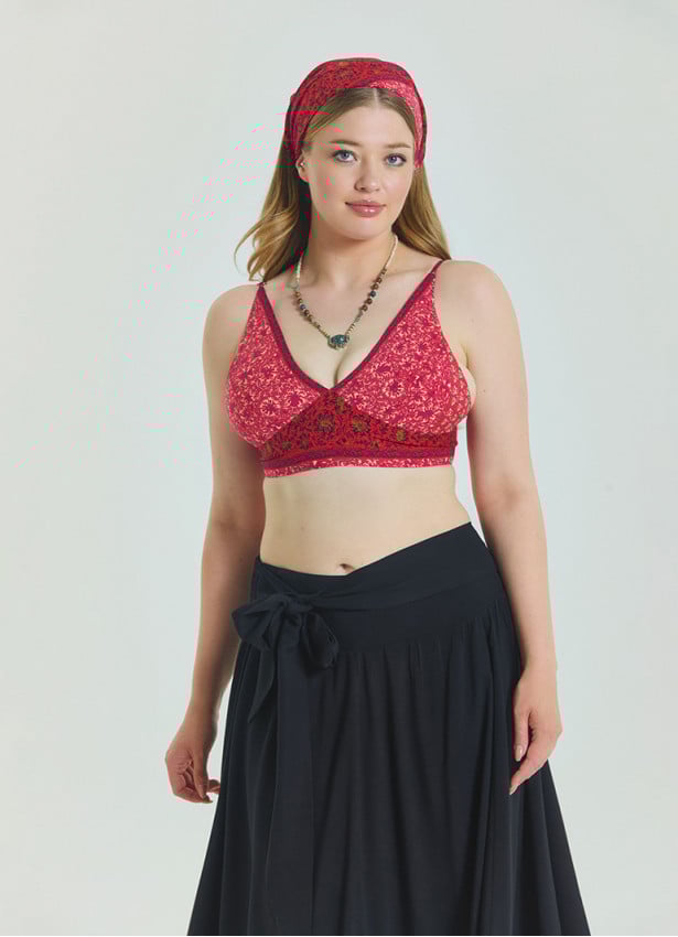 Lace Up Open Back Adjustable Red Plus Size Blouse 4660